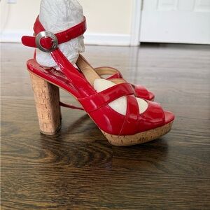 Michael Kors Darrien Ankle Strap Red Cork Platform Heels